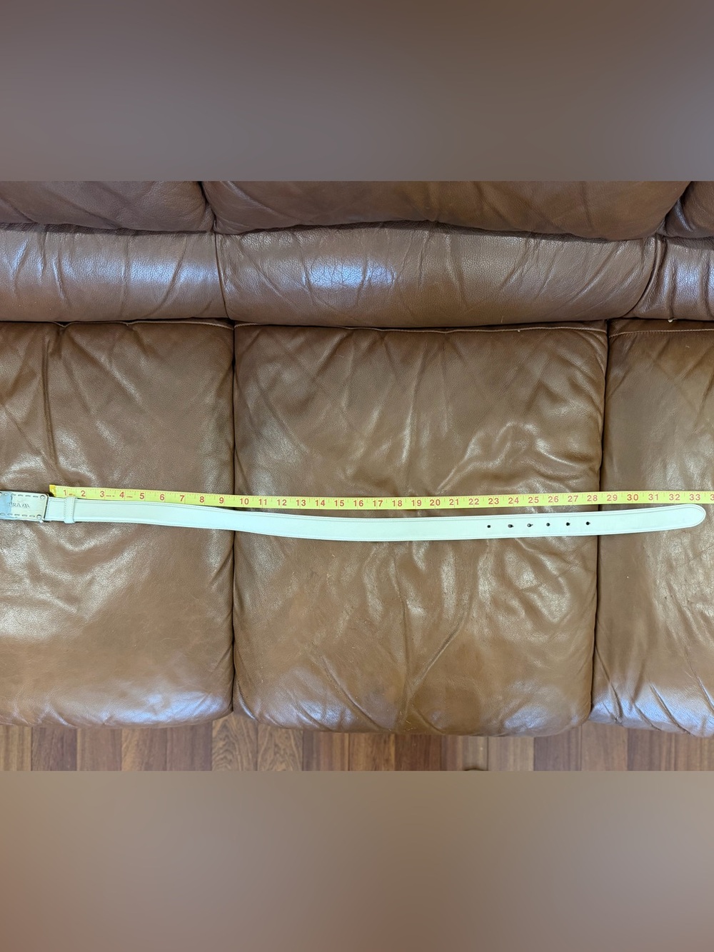 Prada Cream Saffiano Leather Womens Belt with Silver Plaque - Picture 8 of 10